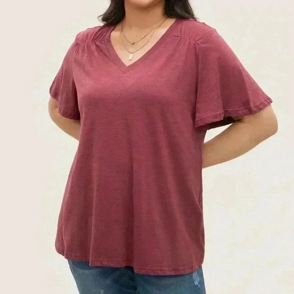 NWT!Burgundy ruffle sleeve V-neck top size 30 or 6X - Picture 1 of 6